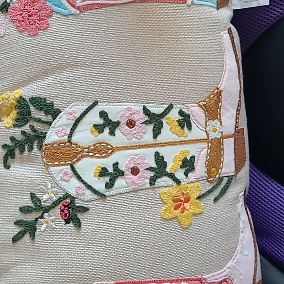 Cowboy Three Boots Embroiderd Rectangle Indoor Pillow 20'H X 12'W X4.5"D NWT - Picture 2 of 5